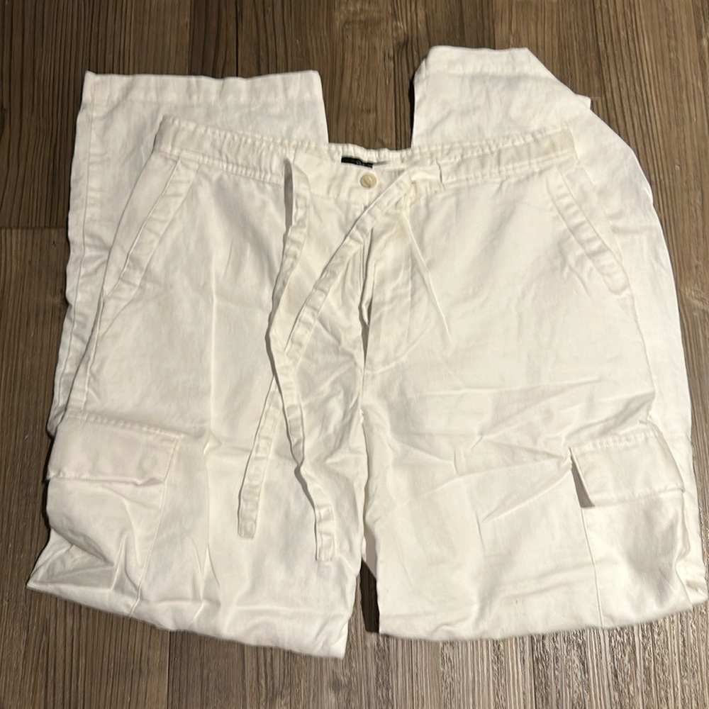 White linen tie cargo pants